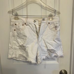 American Eagle High Waisted White Distressed Shorts